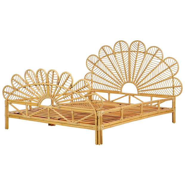 Beliani FLORENTINE - Tweepersoonsbed-Lichte houtkleur-Rotan