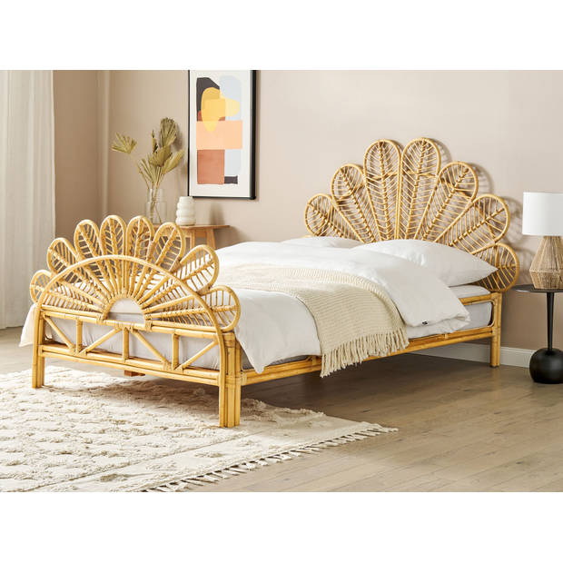 Beliani FLORENTINE - Tweepersoonsbed-Lichte houtkleur-Rotan