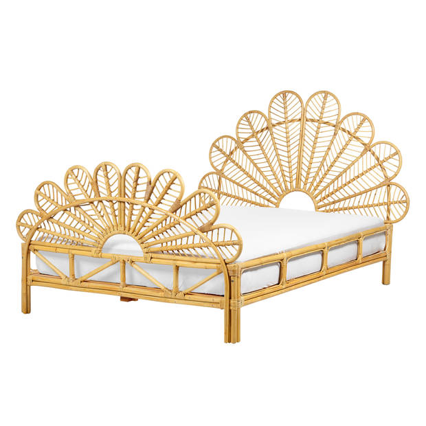 Beliani FLORENTINE - Tweepersoonsbed-Lichte houtkleur-Rotan