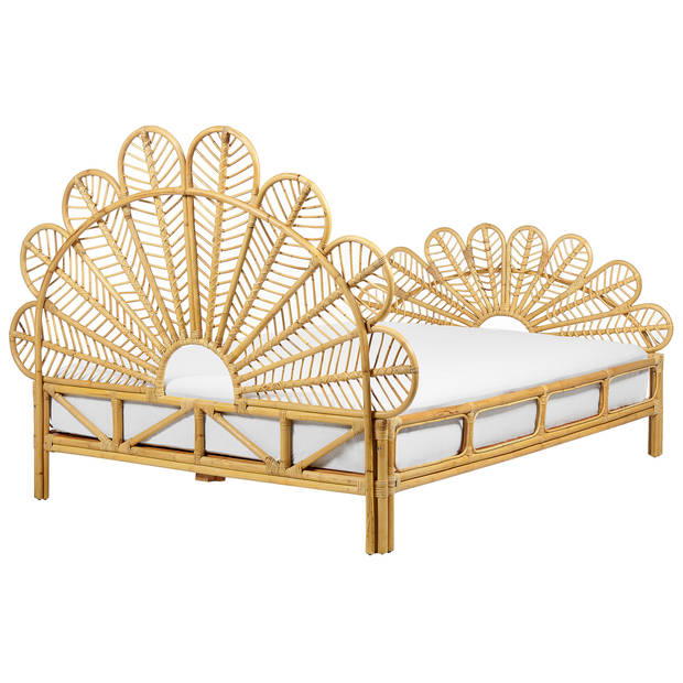 Beliani FLORENTINE - Tweepersoonsbed-Lichte houtkleur-Rotan