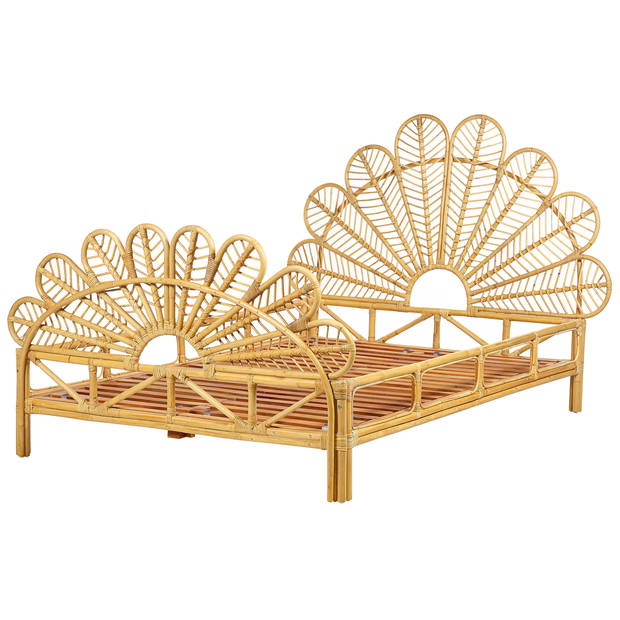 Beliani FLORENTINE - Tweepersoonsbed-Lichte houtkleur-Rotan