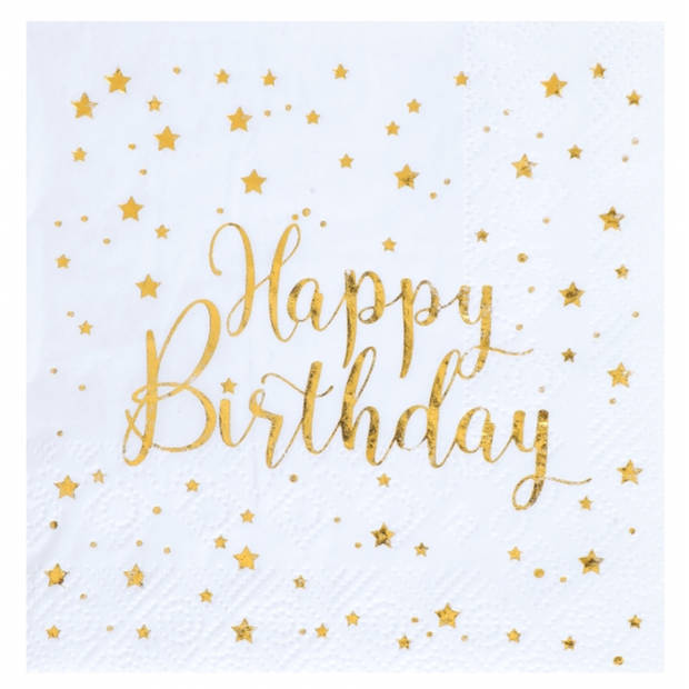 Verjaardag feest servetten happy birthday - 100x - wit - 24 x 24 cm - Feestservetten