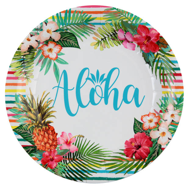 Santex Aloha feest wegwerpbordjes - 20x stuks - 23 cm - Hawaii/tropical themafeest - Feestbordjes