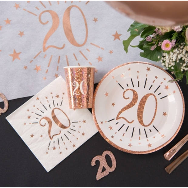 Verjaardag feest bekertjes/bordjes en servetten leeftijd - 30x - 40 jaar - rose goud - Feestpakketten