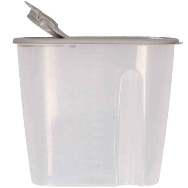 Voedselcontainer strooibus - 2x - grijs - 1,5 liter - kunststof - 19,5 x 9,5 x 17 cm - Voorraadpot