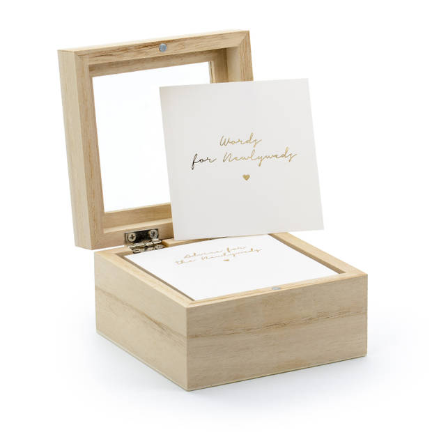 Gastenboek/huwelijksadvies box met luxe pen in houder - Bruiloft - wit/goud - 10 x 6 cm - Gastenboeken
