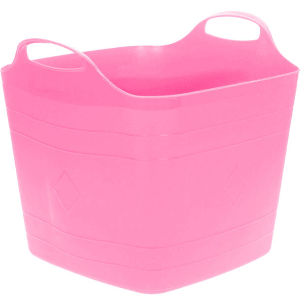 Flexibele emmer - 2x - roze - 15 liter - kunststof - vierkant - 30 x 29 cm - Wasmanden