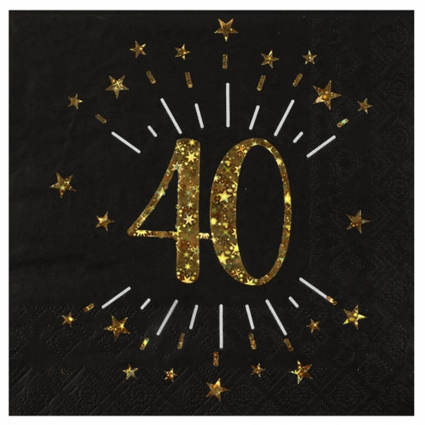 Verjaardag feest servetten leeftijd - 20x - 40 jaar - goud - 33 x 33 cm - Feestservetten