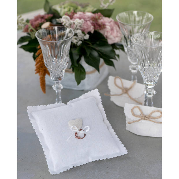 Santex Bruiloft/huwelijk trouwringen kussentje/ringkussen - creme wit - 15 x 15 cm - Feestdecoratievoorwerp