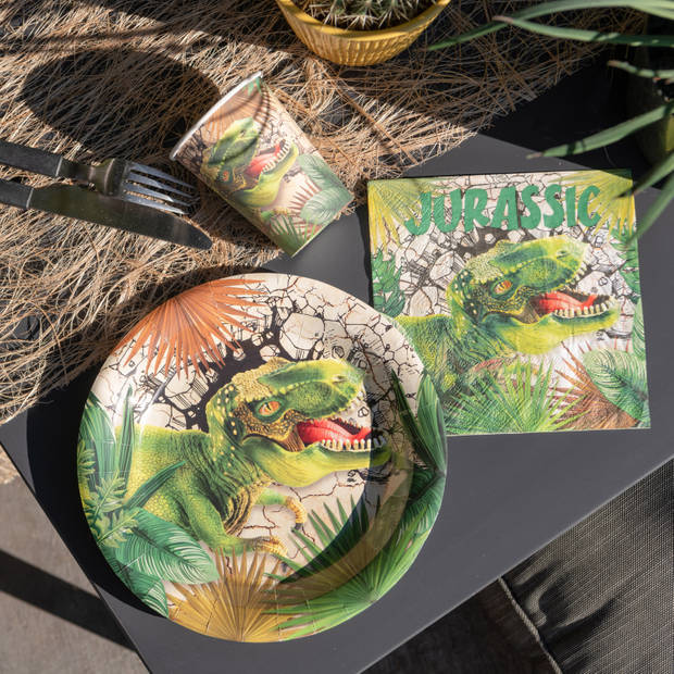 Santex dinosaurus thema feest servetten - 40x stuks - 33 x 33 cm - dino/t-rex themafeest - Feestservetten