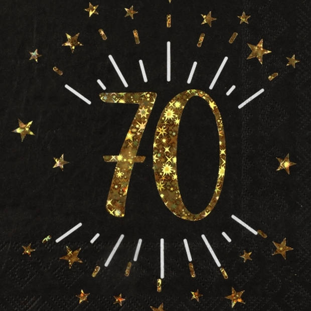 Santex Verjaardag feest servetten leeftijd - 10x - 70 jaar - goud - 33 x 33 cm - Feestservetten