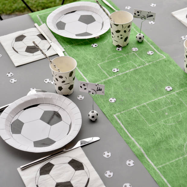 Santex feest wegwerpbordjes - voetbal - 10x stuks - 23 cm - wit/zwart - Feestbordjes