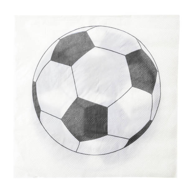 Voetbal feest wegwerp servies set - 20x bordjes / 20x bekers / 20x servetten - wit/zwart - Feestpakketten