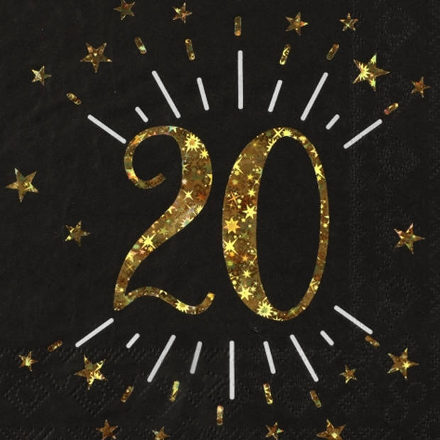 Verjaardag feest servetten leeftijd - 50x - 20 jaar - goud - 33 x 33 cm - Feestservetten