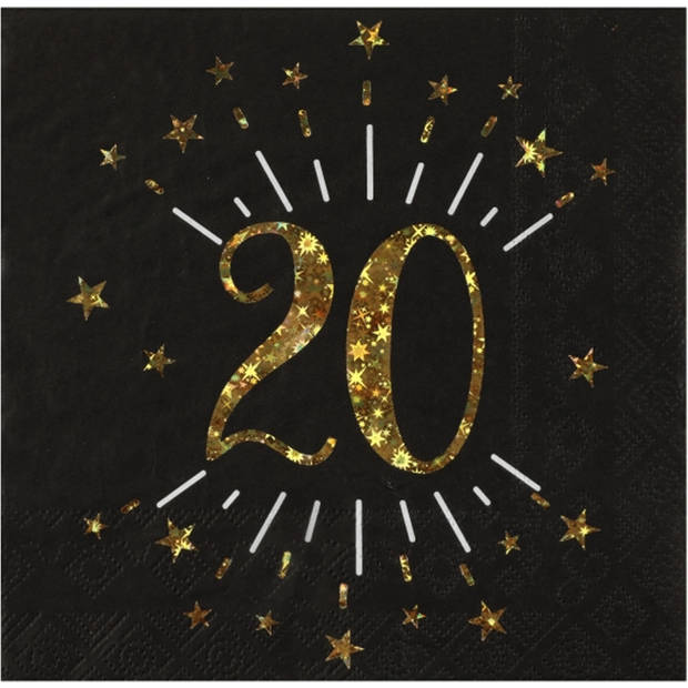 Verjaardag feest servetten leeftijd - 20x - 20 jaar - goud - 33 x 33 cm - Feestservetten