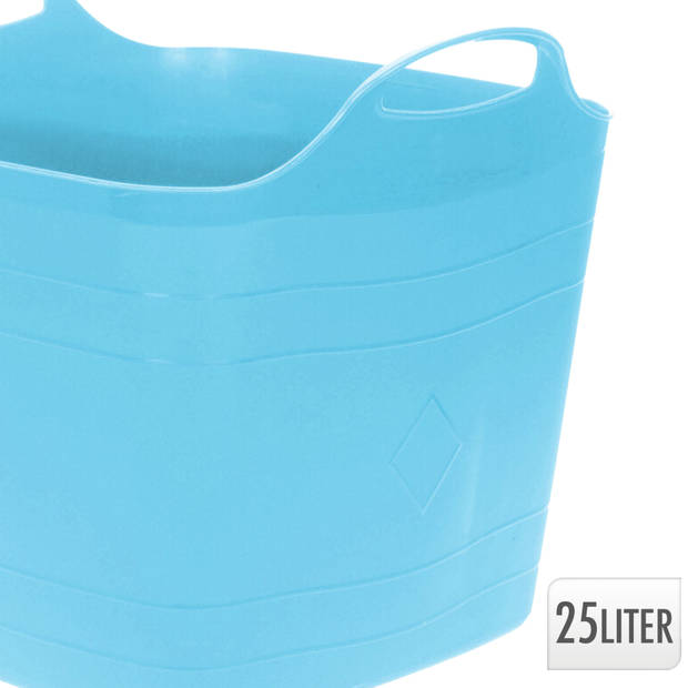 Flexibele emmer - 2x - blauw - 25 liter - kunststof - vierkant - 35 x 38 cm - Wasmanden