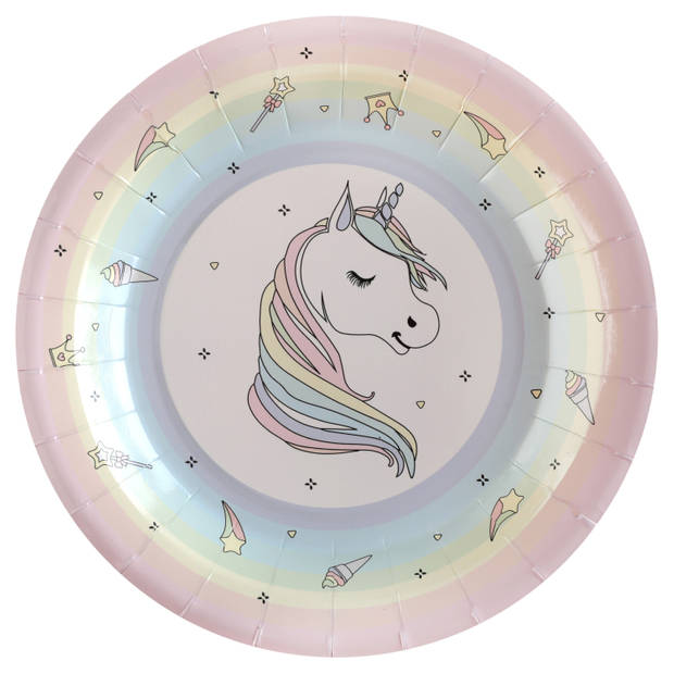 Santex eenhoorn thema feest wegwerpbordjes - 20x stuks - 23 cm - unicorn/magie themafeest - Feestbordjes