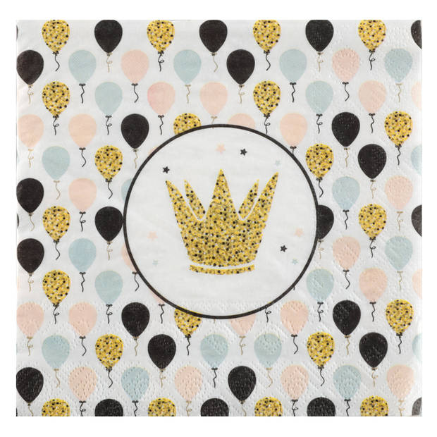 Feest wegwerp servies set - ballon - 20x bordjes / 20x bekers / 20x servetten - wit/goud - Feestpakketten