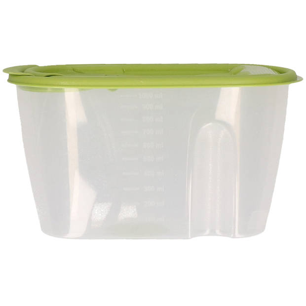 Voedselcontainer strooibus - groen - 1 liter - kunststof - 20 x 9,5 x 11 cm - Voorraadpot