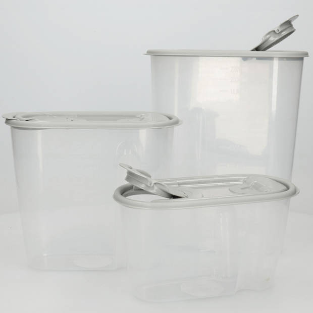 Voedselcontainer strooibus - grijs - 1,5 liter - kunststof - 19,5 x 9,5 x 17 cm - Voorraadpot