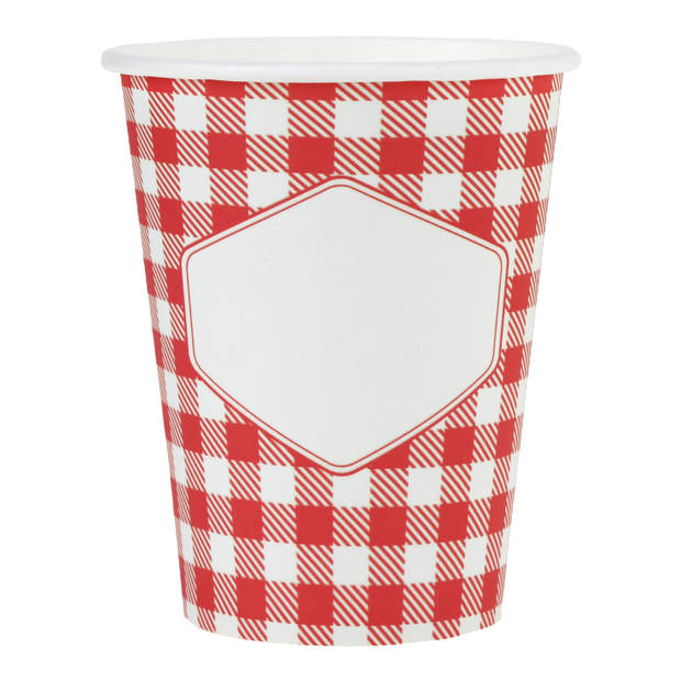 Santex boerenbont Oktoberfest thema wegwerp bekertjes - 20x - 270 ml - gingham/vichy print - Feestbekertjes