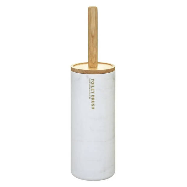 5five Toiletborstel met houder - rond - wit marmer patroon - 38 cm - Toiletborstels