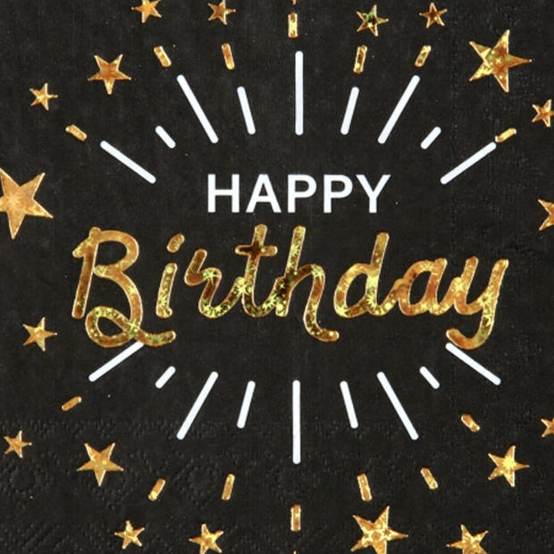 Verjaardag feest servetten happy birthday - 50x - goud - 33 x 33 cm - Feestservetten