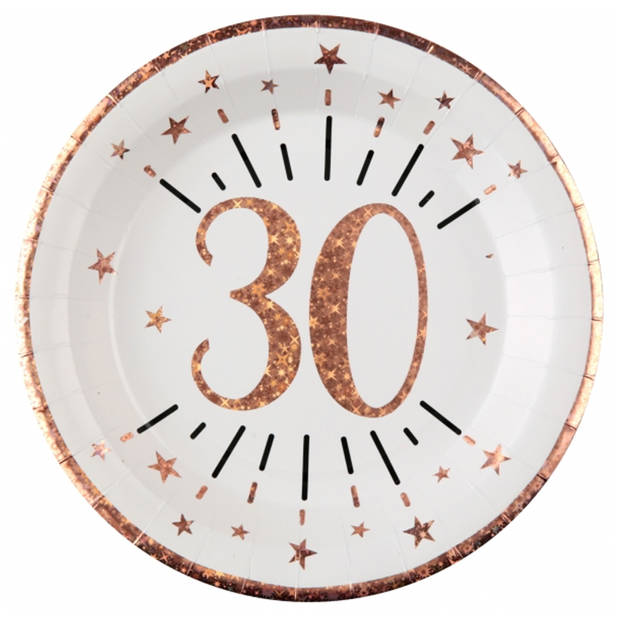 Verjaardag feest bekertjes/bordjes en servetten leeftijd - 30x - 30 jaar - rose goud - Feestpakketten