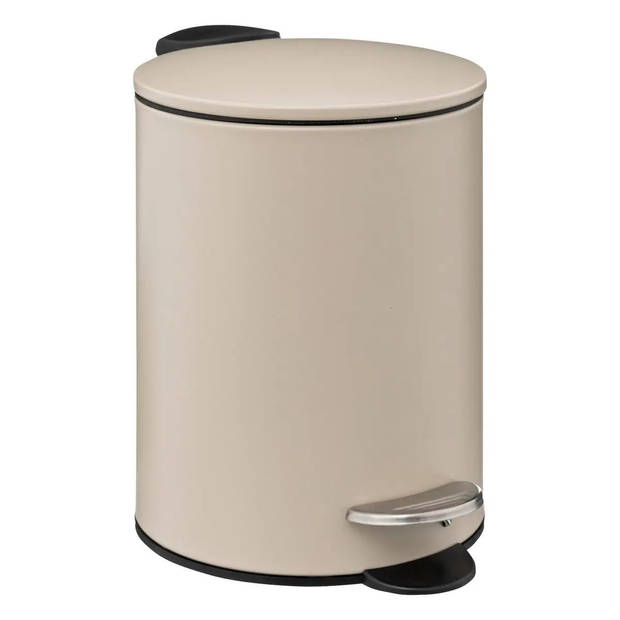 5Five kleine pedaalemmer - 2x - metaal - beige - 3L - 16 x 25 cm - Badkamer/toilet - Pedaalemmers