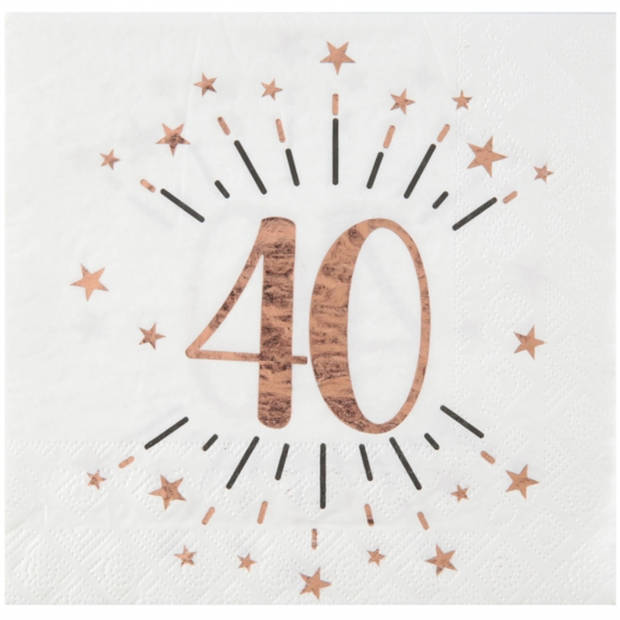 Verjaardag feest servetten leeftijd - 20x - 40 jaar - rose goud - 33 x 33 cm - Feestservetten