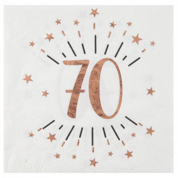 Santex Verjaardag feest servetten leeftijd - 10x - 70 jaar - rose goud - 33 x 33 cm - Feestservetten