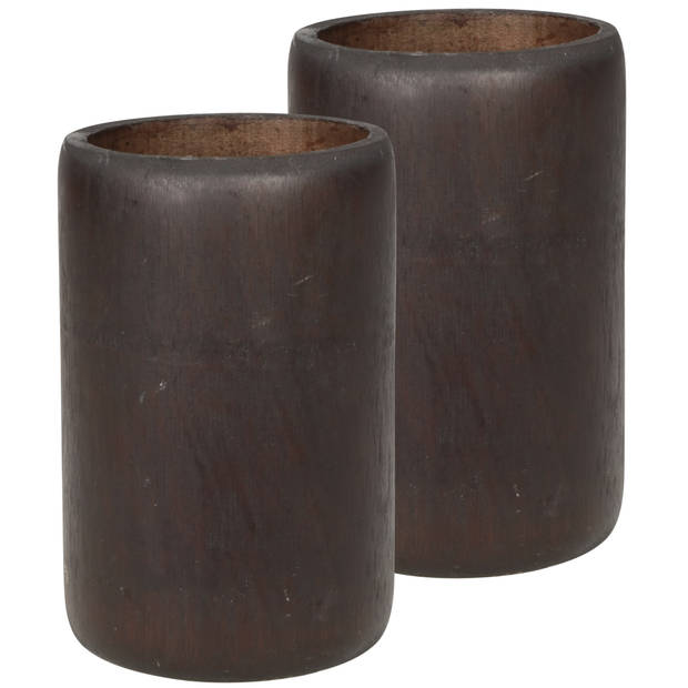 Bamboe theelichthouders/waxinelichthouders bruin 13 cm - Waxinelichtjeshouders