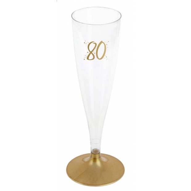 Verjaardag feest champagneglazen - leeftijd - 12x - 80 jaar - goud - kunststof - Champagneglazen