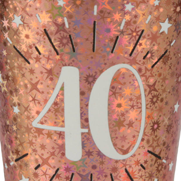 Santex Verjaardag feest bekertjes leeftijd - 10x - 40 jaar - rose goud - karton - 270 ml - Feestbekertjes