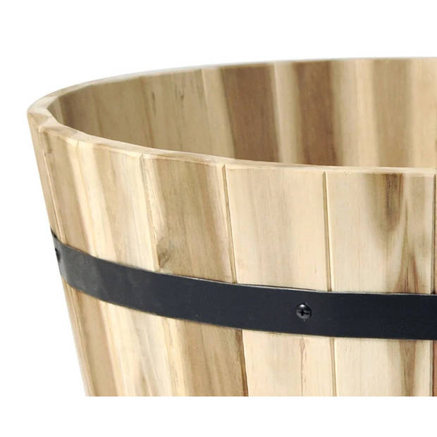 Mega Collections Plantenbak/bloempot - Low Barrel - hout - bruin - D40 x H24 cm - Plantenpotten