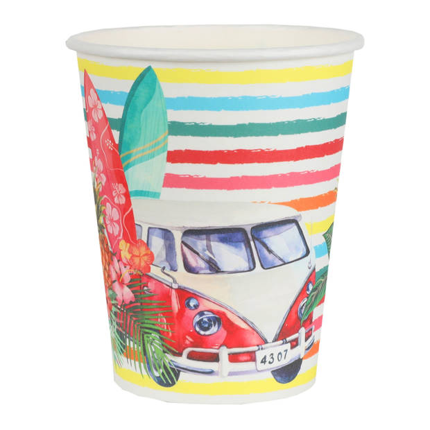 Santex tropical thema feest wegwerp bekertjes - 10x - 270 ml - karton - Hawaii themafeest - Feestbekertjes