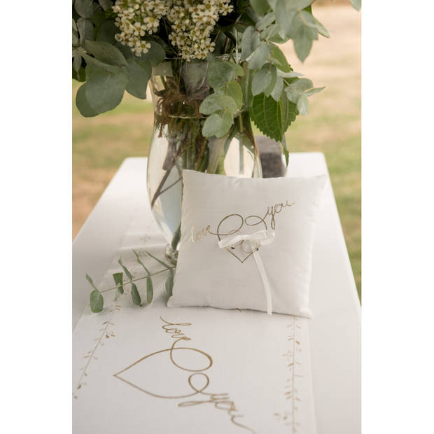 Santex Bruiloft/huwelijk trouwringen kussentje/ringkussen - satijn wit - 18 x 18 cm - Feestdecoratievoorwerp