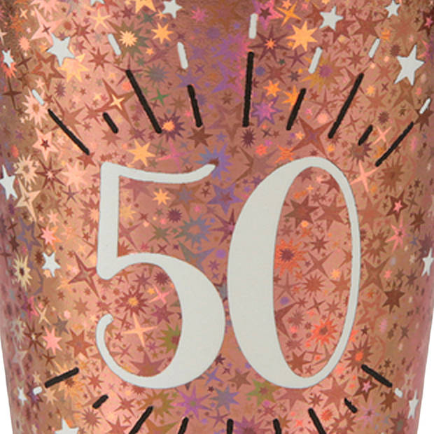 Santex Verjaardag feest bekertjes leeftijd - 10x - 50 jaar - rose goud - karton - 270 ml - Feestbekertjes