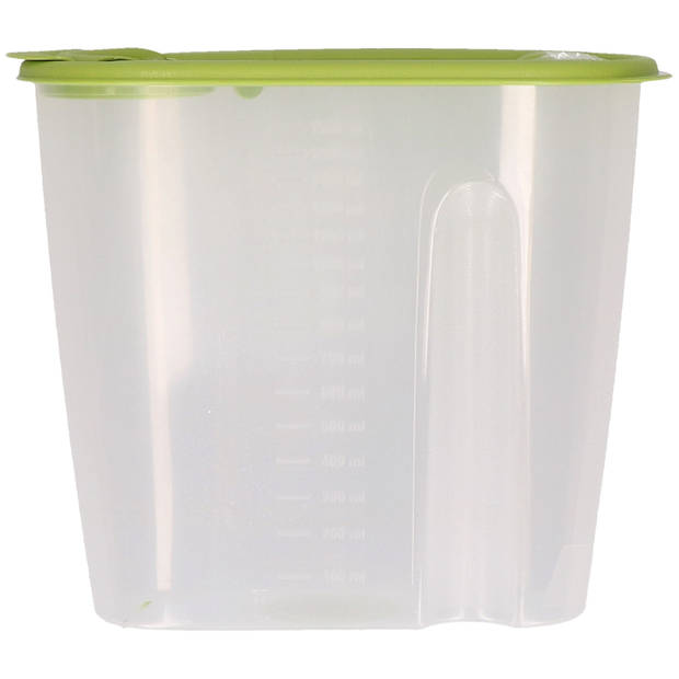 Voedselcontainer strooibus - 2x - groen - 1,5 liter - kunststof - 19,5 x 9,5 x 17 cm - Voorraadpot