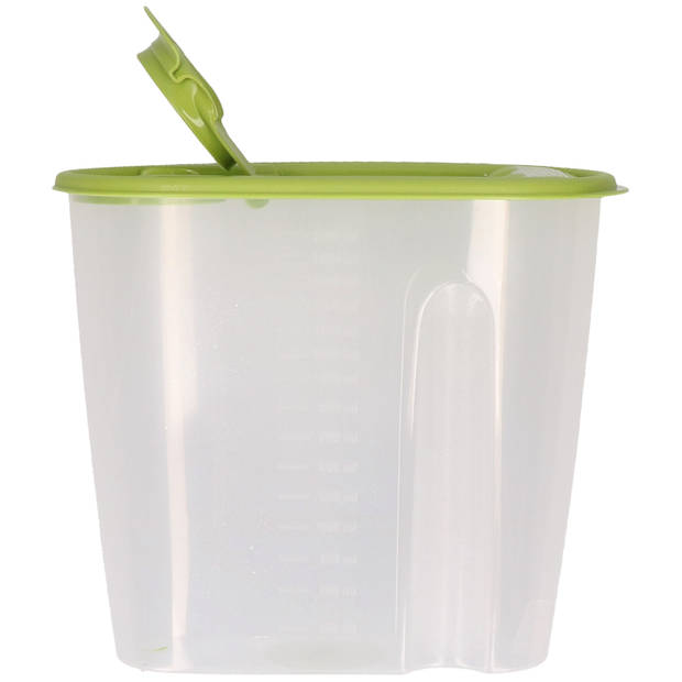 Voedselcontainer strooibus - groen en grijs - 1,5 liter - kunststof - 19 x 9,5 x 17 cm - Voorraadpot