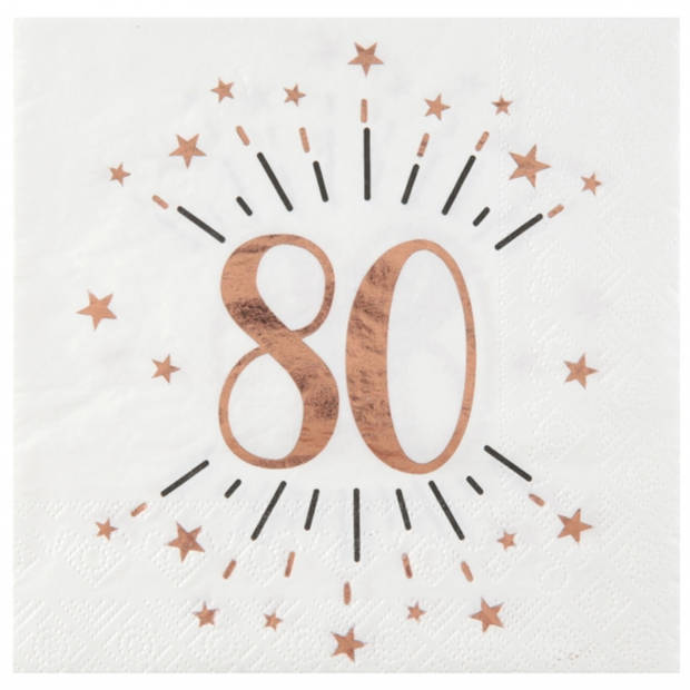Verjaardag feest bekertjes/bordjes en servetten leeftijd - 30x - 80 jaar - rose goud - Feestpakketten