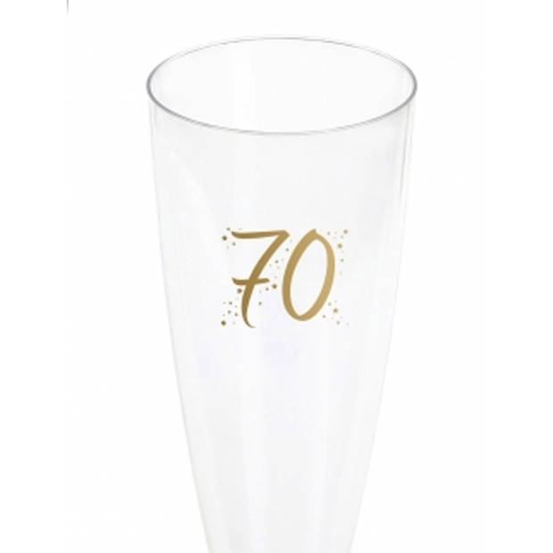 Verjaardag feest champagneglazen - leeftijd - 12x - 70 jaar - goud - kunststof - Champagneglazen
