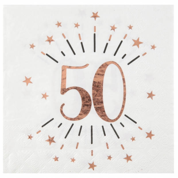 Verjaardag feest servetten leeftijd - 50x - 50 jaar - rose goud - 33 x 33 cm - Feestservetten