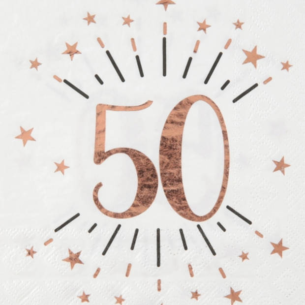 Verjaardag feest servetten leeftijd - 20x - 50 jaar - rose goud - 33 x 33 cm - Feestservetten