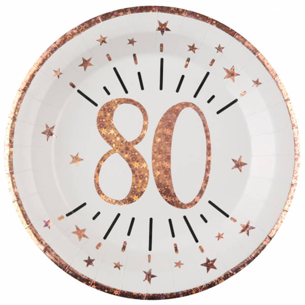 Verjaardag feest bekertjes en bordjes leeftijd - 40x - 80 jaar - rose goud - karton - Feestpakketten