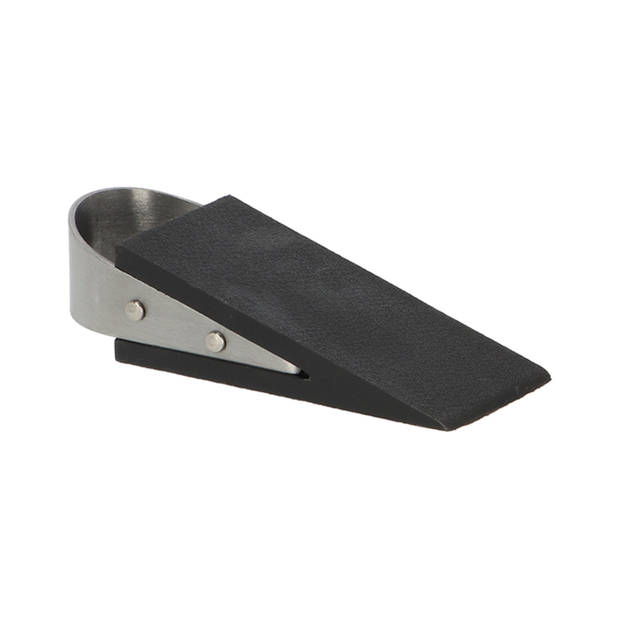 Esschert deurstopper/deurwig - 2x - rvs/rubber - zwart - anti-slip - 12 x 5 x 3 cm - Deurstoppers