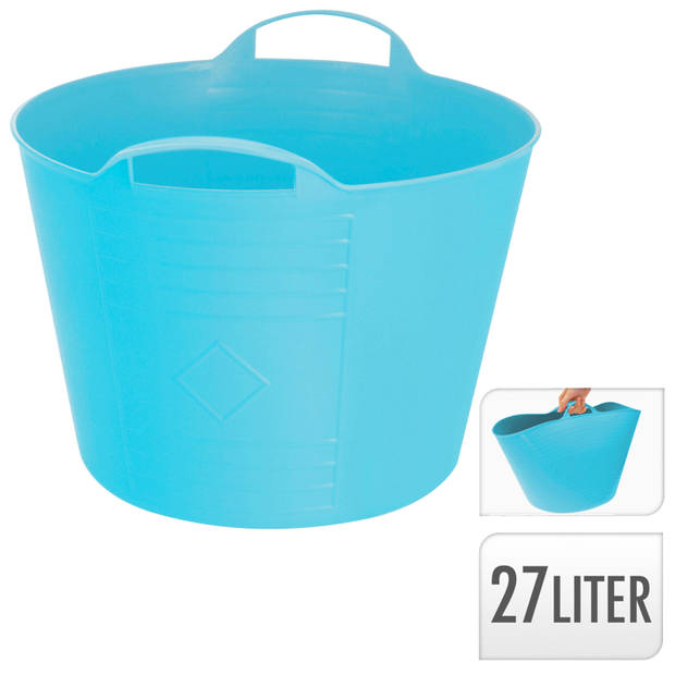 Flexibele emmer - 2x - blauw - 27 liter - kunststof - 40 x 35 cm - Wasmanden