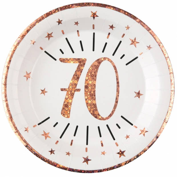Verjaardag feest bekertjes en bordjes leeftijd - 40x - 70 jaar - rose goud - karton - Feestpakketten
