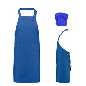 Benza Schort Keukenschort voor volwassenen 75 x 85 cm en koksmuts - Kobaltblauw