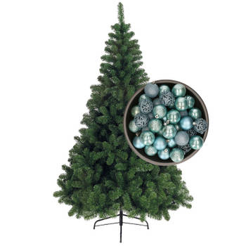 Bellatio Decorations kunst kerstboom 210 cm met kerstballen ijsblauw - Kunstkerstboom
